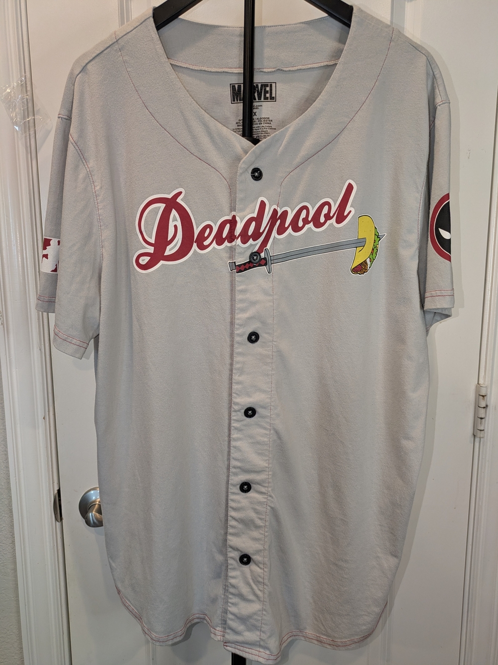 Marvel Deadpool Wilson 91 Baseball Jersey 2X Taco Sword Button Up